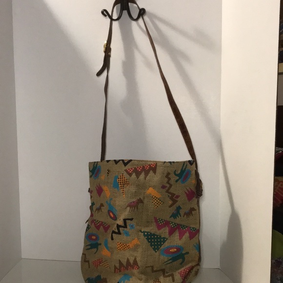 Vintage Burlap Marco Avane Crossbody Bag with hand painted graphics NWOT - Picture 2 of 9